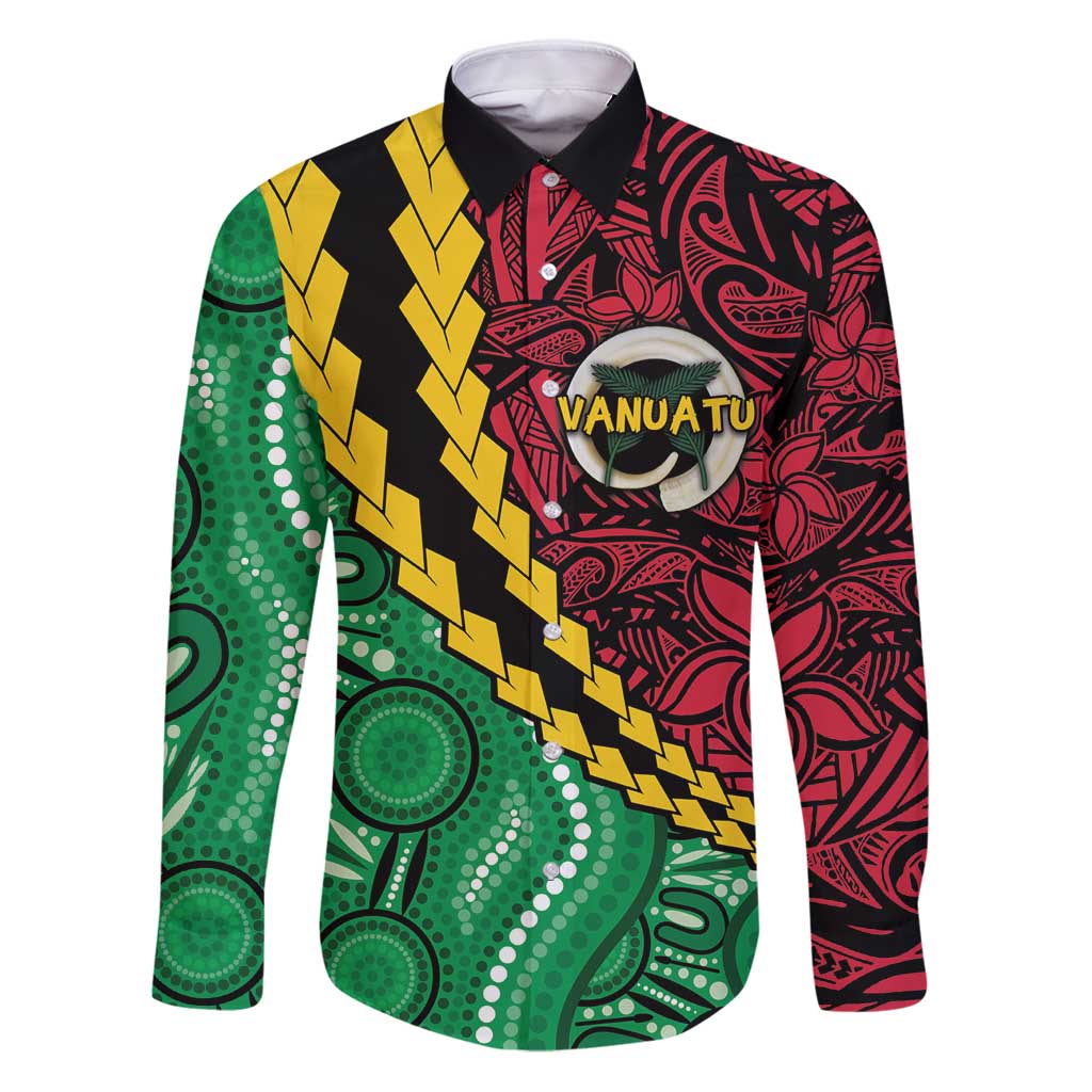 Vanuatu Personalized Tribal Family Matching Puletasi and Hawaiian Shirt Aboriginal Inspired Mix Style LT7 Dad's Shirt - Long Sleeve Colorful - Polynesian Pride