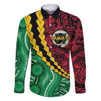 Vanuatu Personalized Tribal Family Matching Puletasi and Hawaiian Shirt Aboriginal Inspired Mix Style LT7 Dad's Shirt - Long Sleeve Colorful - Polynesian Pride