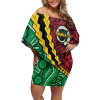 Vanuatu Personalized Tribal Off Shoulder Short Dress Aboriginal Inspired Mix Style LT7 Women Colorful - Polynesian Pride