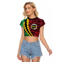 Vanuatu Personalized Tribal Raglan Cropped T Shirt Aboriginal Inspired Mix Style LT7 Female Colorful - Polynesian Pride
