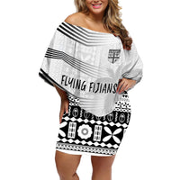 Personalised Fiji Rugby Off Shoulder Short Dress Kaiviti WC 2023 Jersey Replica - White LT7 Women White - Polynesian Pride