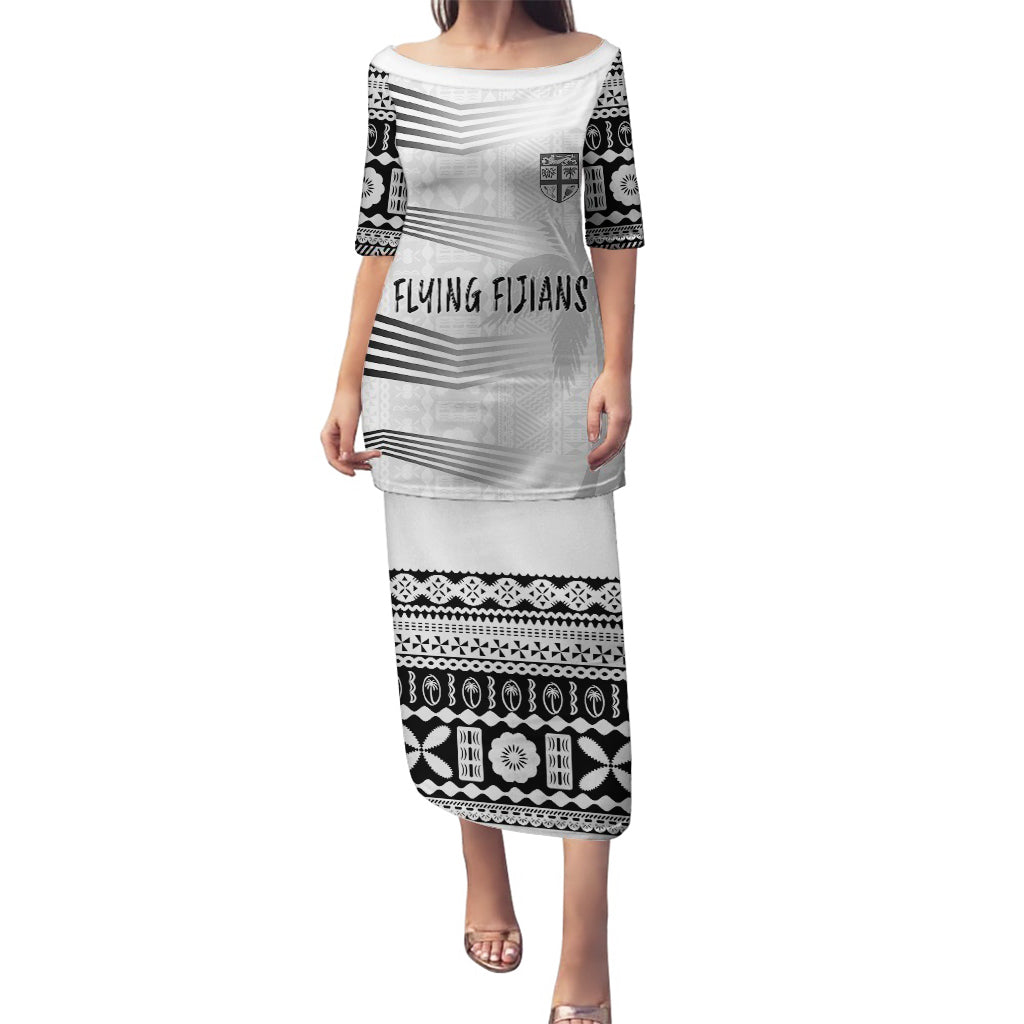 Personalised Fiji Rugby Puletasi Kaiviti WC 2023 Jersey Replica - White LT7 Long Dress White - Polynesian Pride
