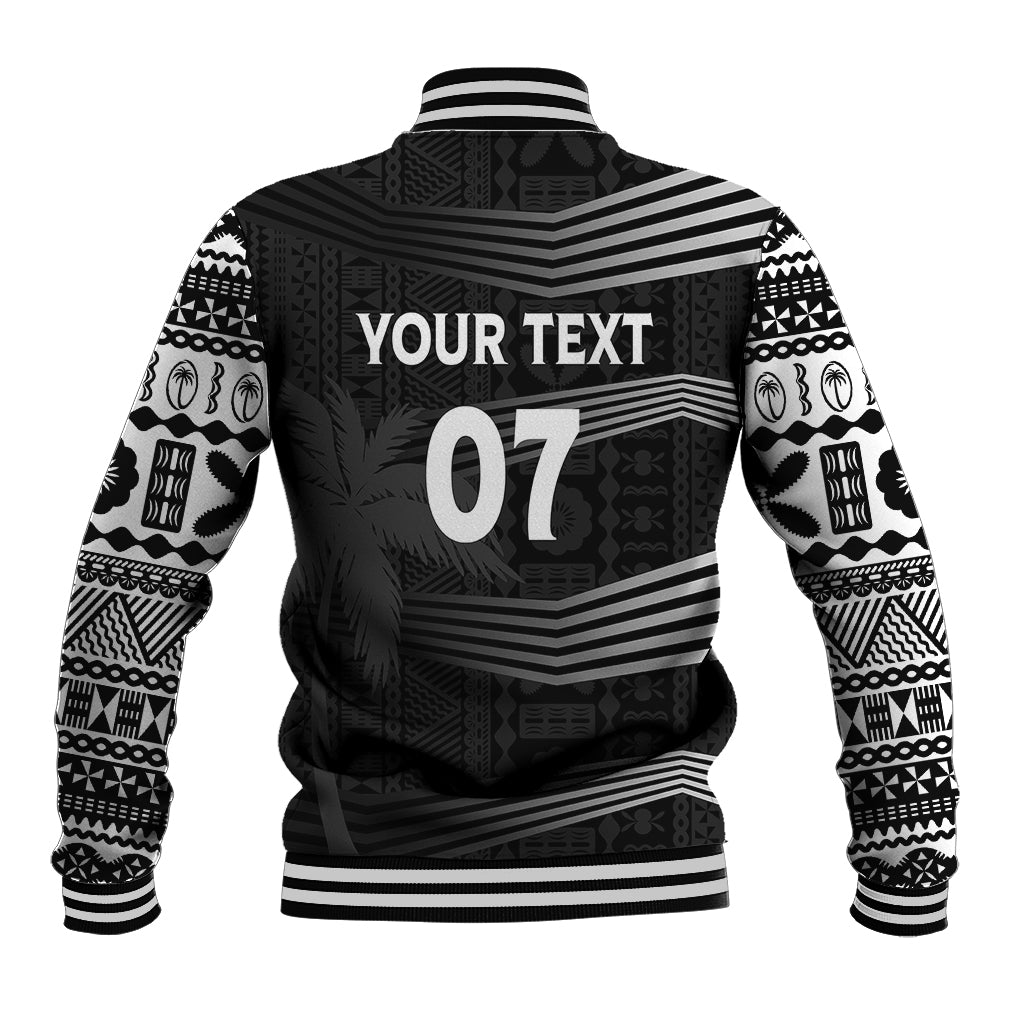 Personalised Fiji Rugby Baseball Jacket Kaiviti WC 2023 Jersey Replica - Black LT7 - Polynesian Pride