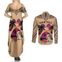Personalised Polynesian Couples Matching Summer Maxi Dress and Long Sleeve Button Shirts Dog Lover With Beagle - Sunset At The Beach LT7 - Polynesian Pride