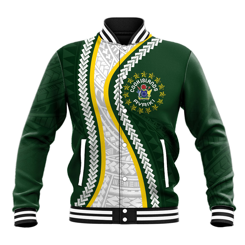 Cook Islands Rugby Personalized Avaiki Baseball Jacket GO Kuki LT7 Unisex Green - Polynesian Pride