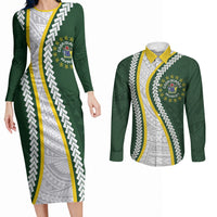 Cook Islands Rugby Personalized Avaiki Couples Matching Long Sleeve Bodycon Dress and Long Sleeve Button Shirt GO Kuki LT7 Green - Polynesian Pride