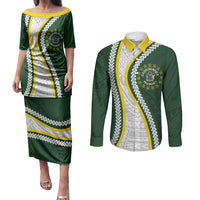 Cook Islands Rugby Personalized Avaiki Couples Matching Puletasi and Long Sleeve Button Shirt GO Kuki LT7 Green - Polynesian Pride
