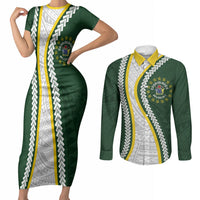 Cook Islands Rugby Personalized Avaiki Couples Matching Short Sleeve Bodycon Dress and Long Sleeve Button Shirt GO Kuki LT7 Green - Polynesian Pride