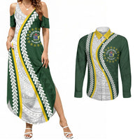 Cook Islands Rugby Personalized Avaiki Couples Matching Summer Maxi Dress and Long Sleeve Button Shirt GO Kuki LT7 Green - Polynesian Pride