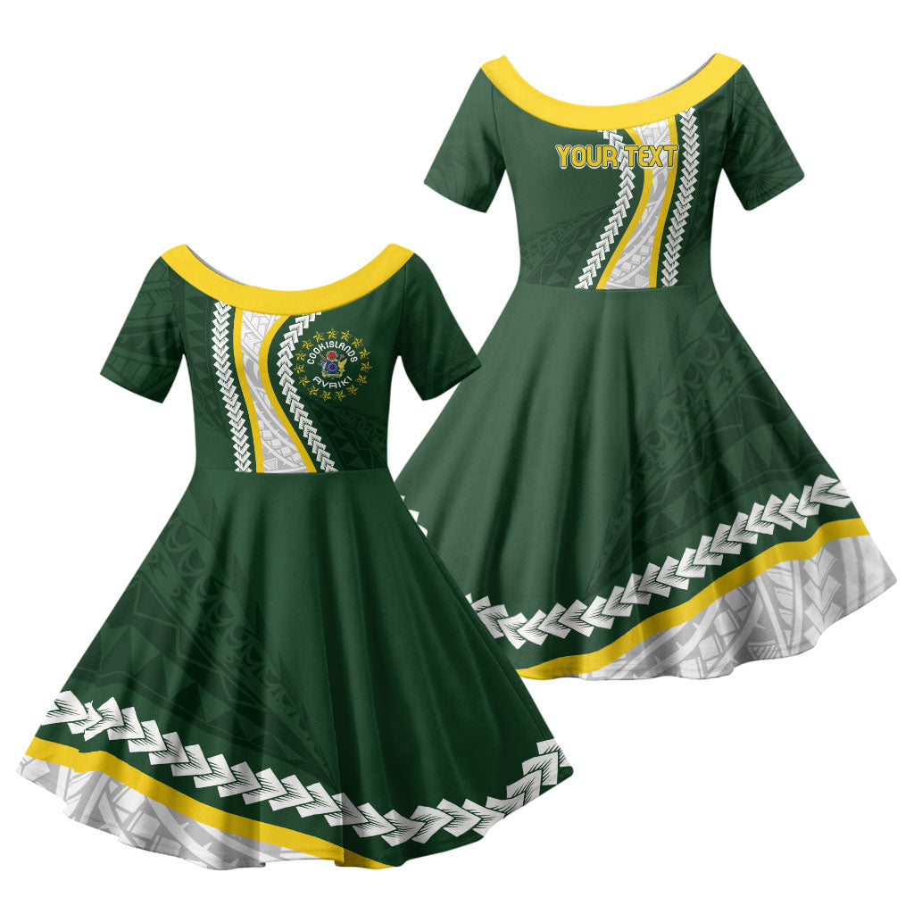 Cook Islands Rugby Personalized Avaiki Family Matching Long Sleeve Bodycon Dress and Hawaiian Shirt GO Kuki LT7 Daughter's Dress Green - Polynesian Pride