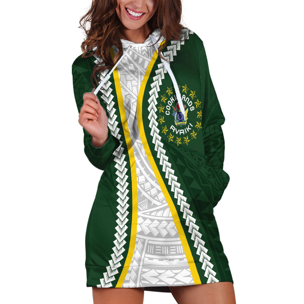 Cook Islands Rugby Personalized Avaiki Hoodie Dress GO Kuki LT7 Green - Polynesian Pride
