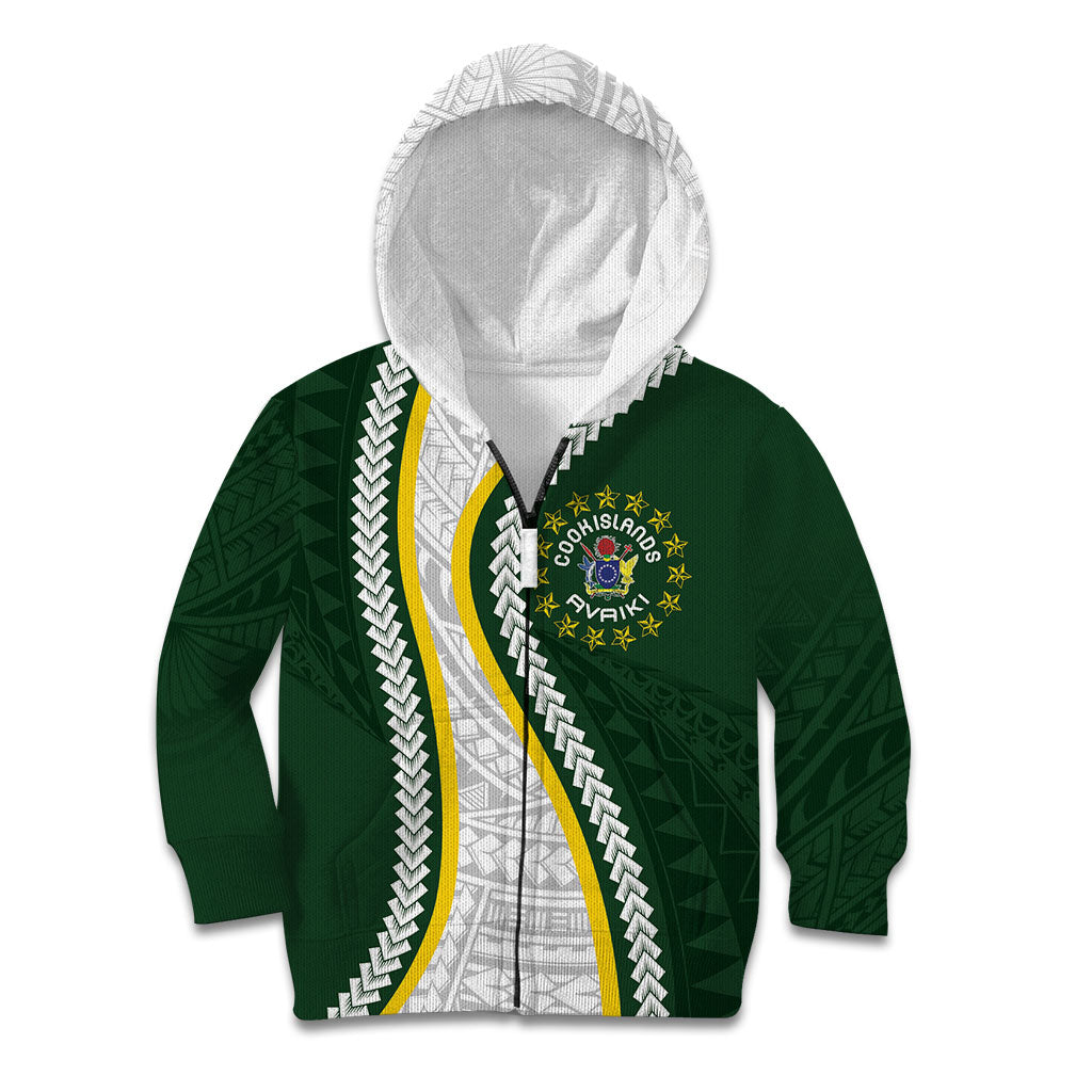 Cook Islands Rugby Personalized Avaiki Kid Hoodie GO Kuki LT7 Zip Hoodie Green - Polynesian Pride