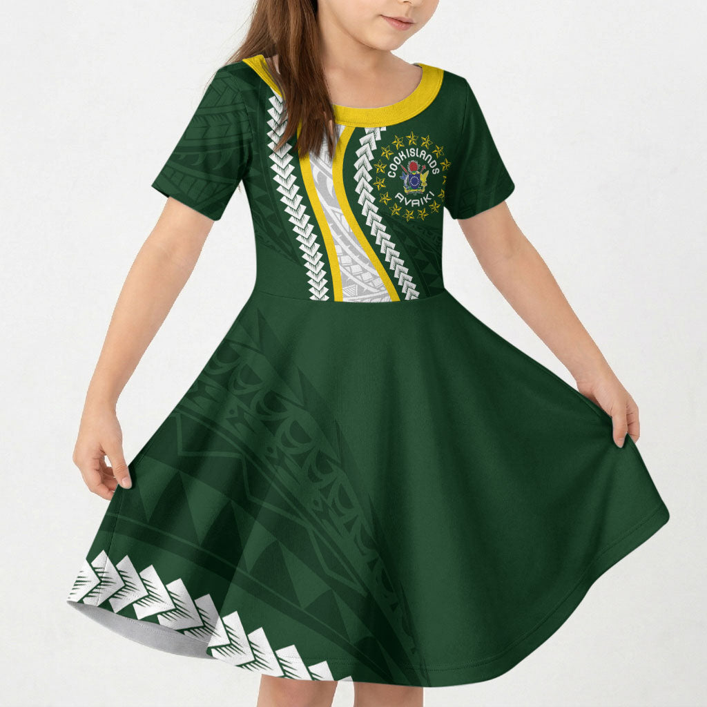 Cook Islands Rugby Personalized Avaiki Kid Short Sleeve Dress GO Kuki LT7 KID Green - Polynesian Pride