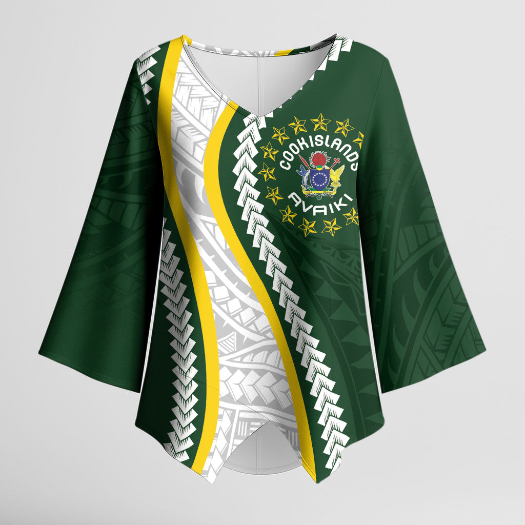 Cook Islands Rugby Personalized Avaiki Kimono Sleeve Blouse GO Kuki LT7 Female Green - Polynesian Pride