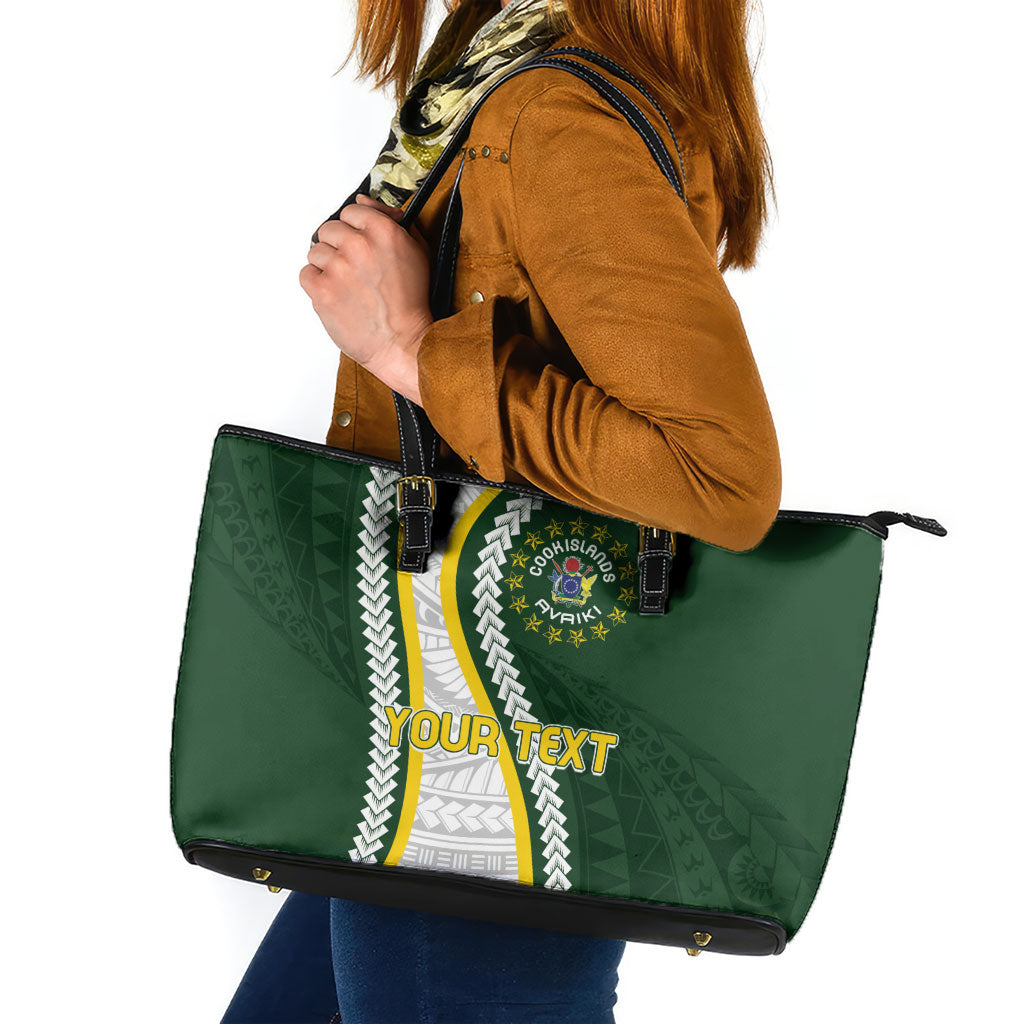 Cook Islands Rugby Personalized Avaiki Leather Tote Bag GO Kuki LT7 Green - Polynesian Pride