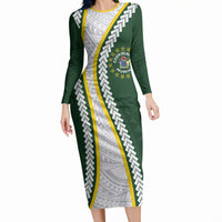 Cook Islands Rugby Personalized Avaiki Long Sleeve Bodycon Dress GO Kuki LT7 Long Dress Green - Polynesian Pride