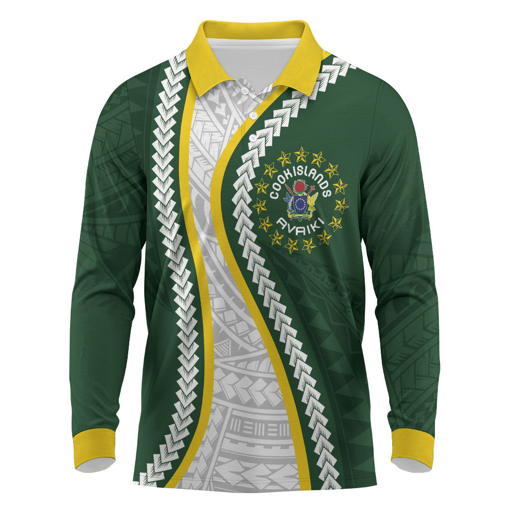 Cook Islands Rugby Personalized Avaiki Long Sleeve Polo Shirt GO Kuki LT7 Green - Polynesian Pride