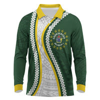 Cook Islands Rugby Personalized Avaiki Long Sleeve Polo Shirt GO Kuki LT7 Green - Polynesian Pride