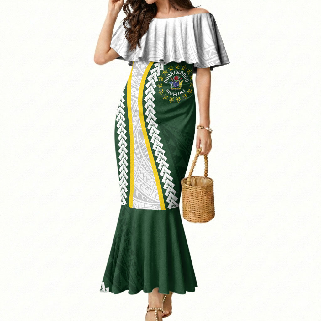 Cook Islands Rugby Personalized Avaiki Mermaid Dress GO Kuki LT7 Women Green - Polynesian Pride