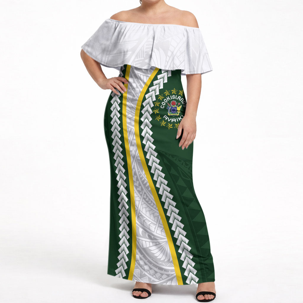 Cook Islands Rugby Personalized Avaiki Off Shoulder Maxi Dress GO Kuki LT7 Women Green - Polynesian Pride