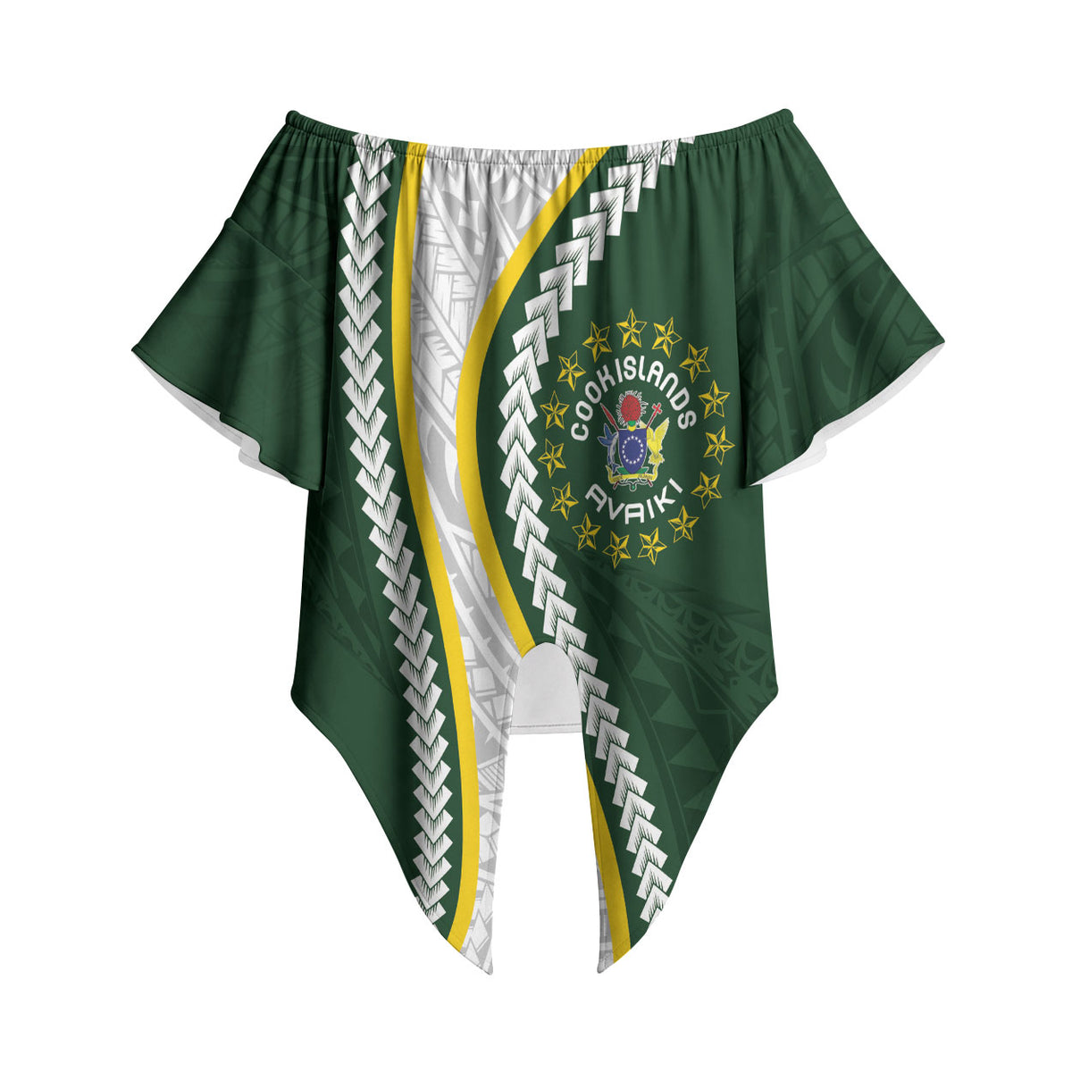 Cook Islands Rugby Personalized Avaiki Off Shoulder Wrap Waist Top GO Kuki LT7 Green - Polynesian Pride