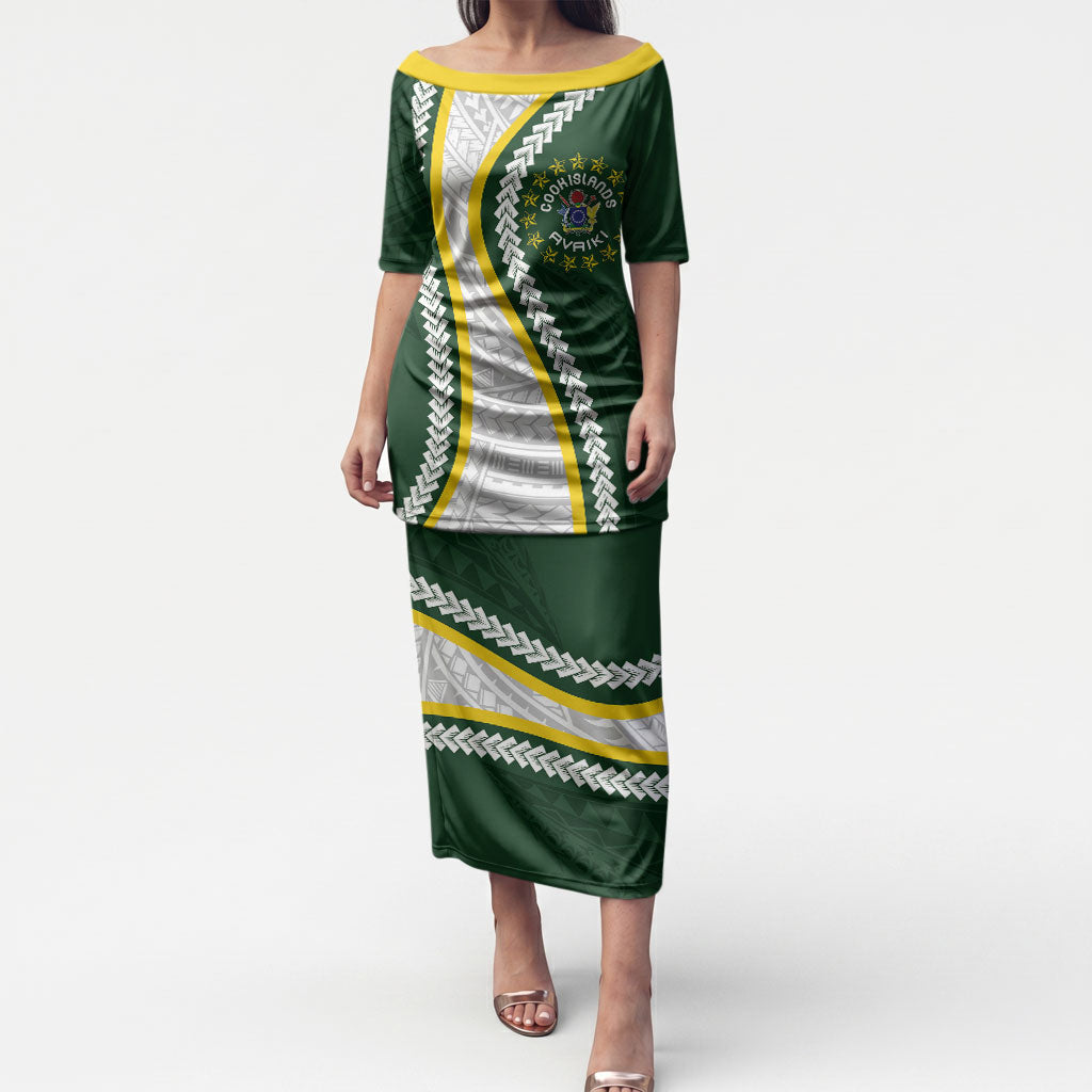 Cook Islands Rugby Personalized Avaiki Puletasi GO Kuki LT7 Long Dress Green - Polynesian Pride