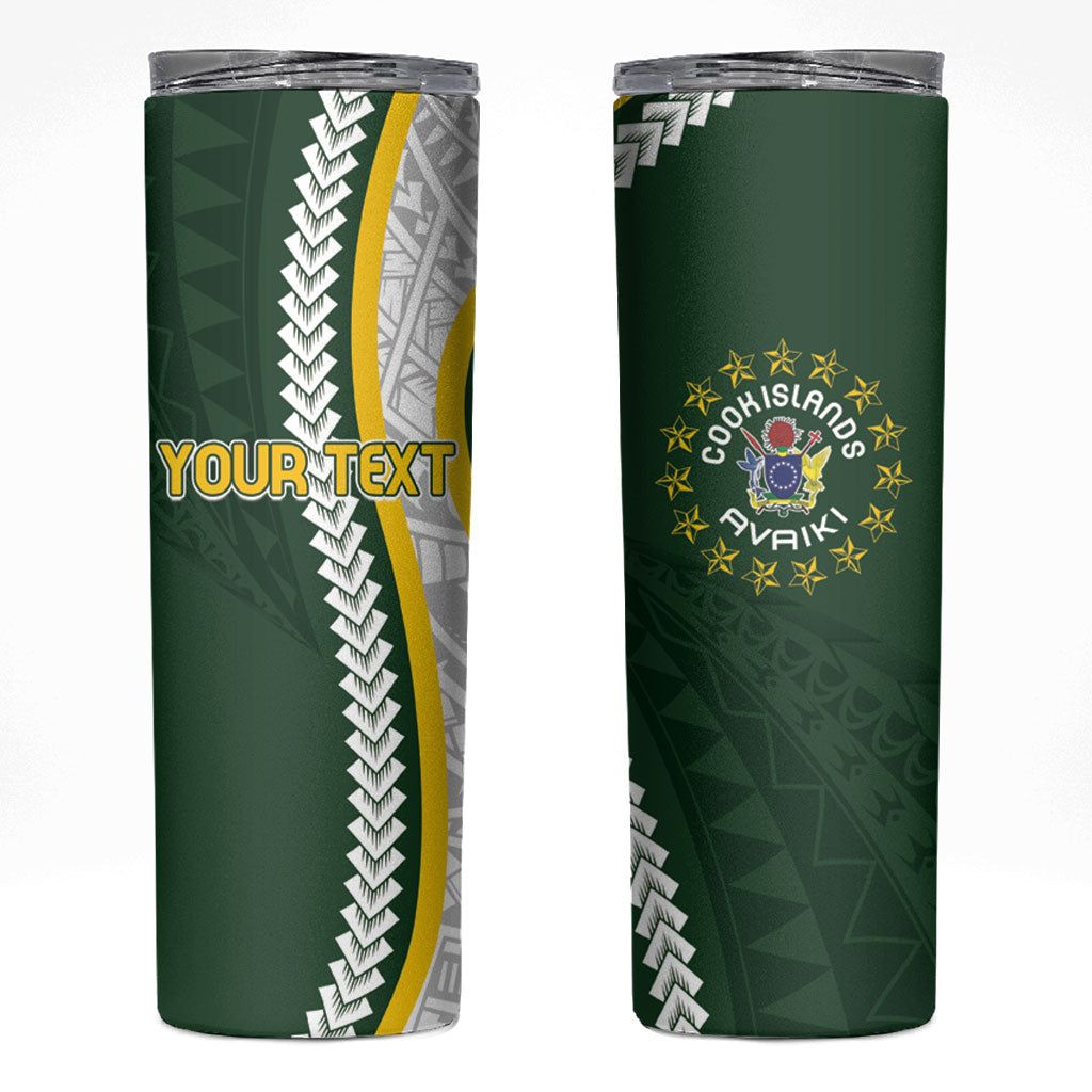 Cook Islands Rugby Personalized Avaiki Skinny Tumbler GO Kuki LT7 Green - Polynesian Pride