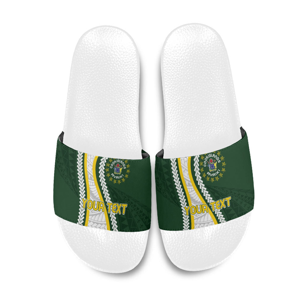 Cook Islands Rugby Personalized Avaiki Slide Sandals GO Kuki LT7 Green - Polynesian Pride