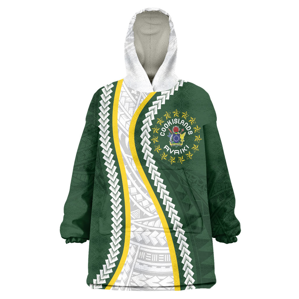 Cook Islands Rugby Personalized Avaiki Wearable Blanket Hoodie GO Kuki LT7 One Size Green - Polynesian Pride