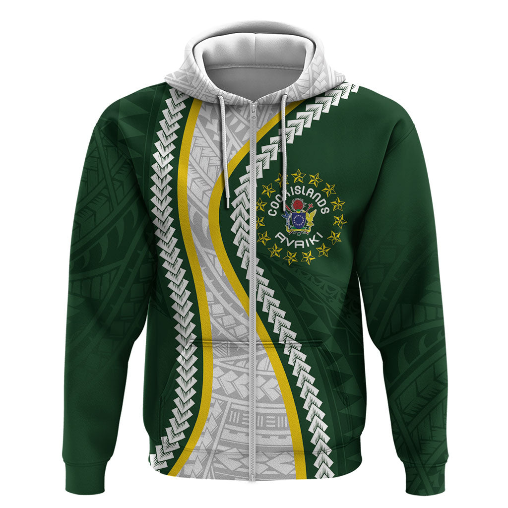Cook Islands Rugby Personalized Avaiki Zip Hoodie GO Kuki LT7 Zip Hoodie Green - Polynesian Pride