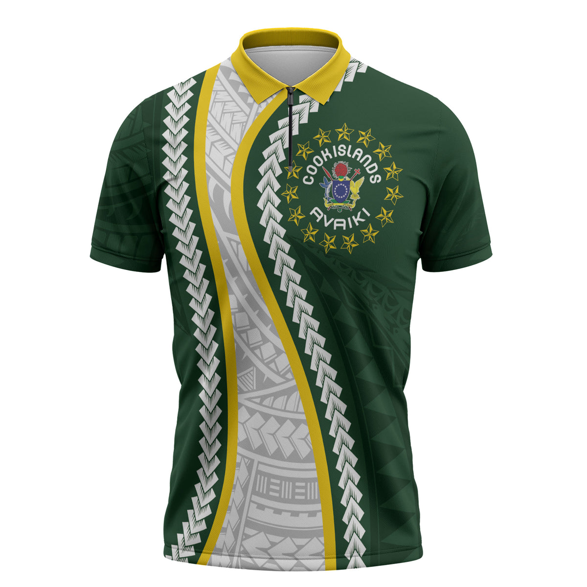 Cook Islands Rugby Personalized Avaiki Zipper Polo Shirt GO Kuki LT7 Green - Polynesian Pride