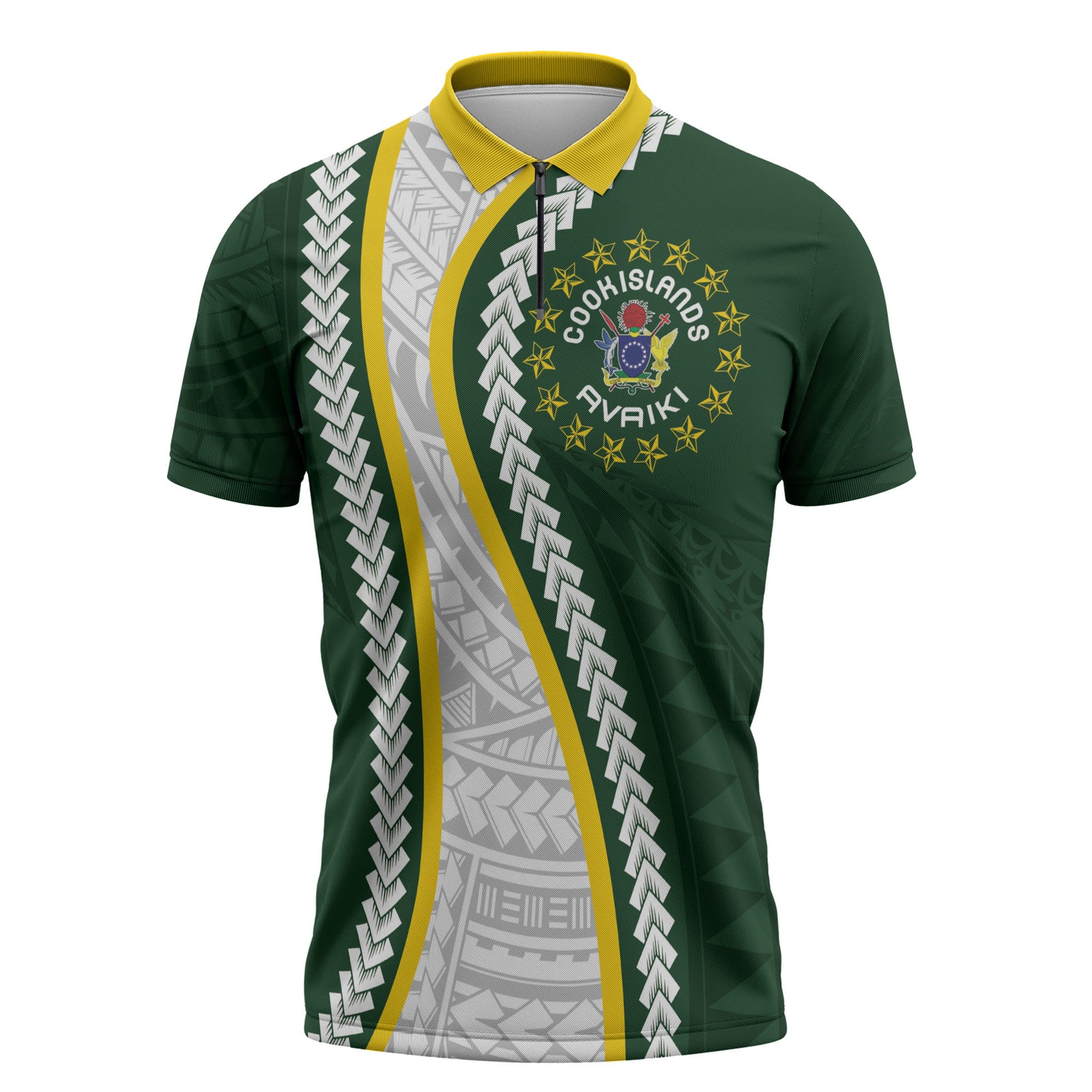 Cook Islands Rugby Personalized Avaiki Zipper Polo Shirt GO Kuki LT7 Green - Polynesian Pride