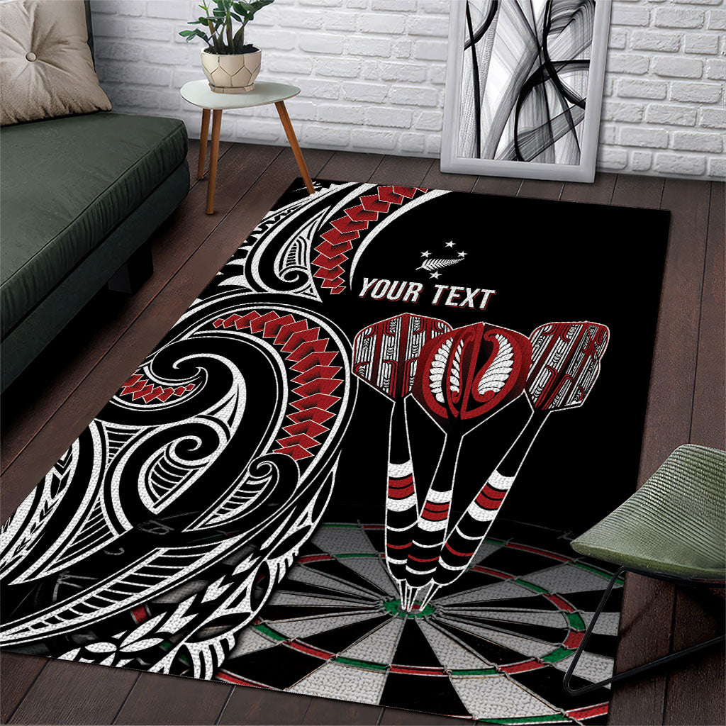 New Zealand Darts Personalized Hei Manaia Area Rug Classic Kowhaiwhai LT7 Black - Polynesian Pride