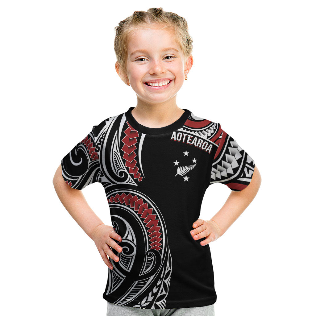 New Zealand Darts Personalized Hei Manaia Kid T Shirt Classic Kowhaiwhai LT7 Black - Polynesian Pride