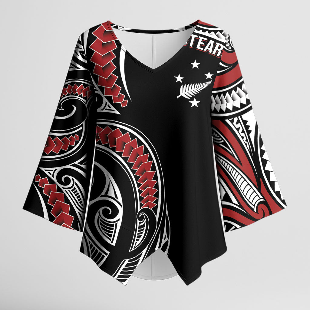 New Zealand Darts Personalized Hei Manaia Kimono Sleeve Blouse Classic Kowhaiwhai LT7 Female Black - Polynesian Pride