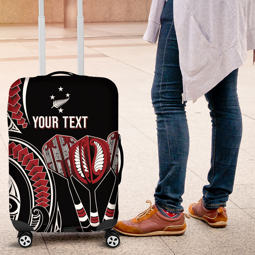 New Zealand Darts Personalized Hei Manaia Luggage Cover Classic Kowhaiwhai LT7 Black - Polynesian Pride