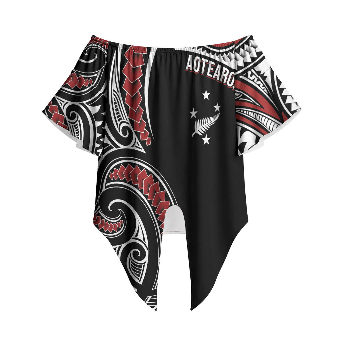 New Zealand Darts Personalized Hei Manaia Off Shoulder Wrap Waist Top Classic Kowhaiwhai LT7 Black - Polynesian Pride