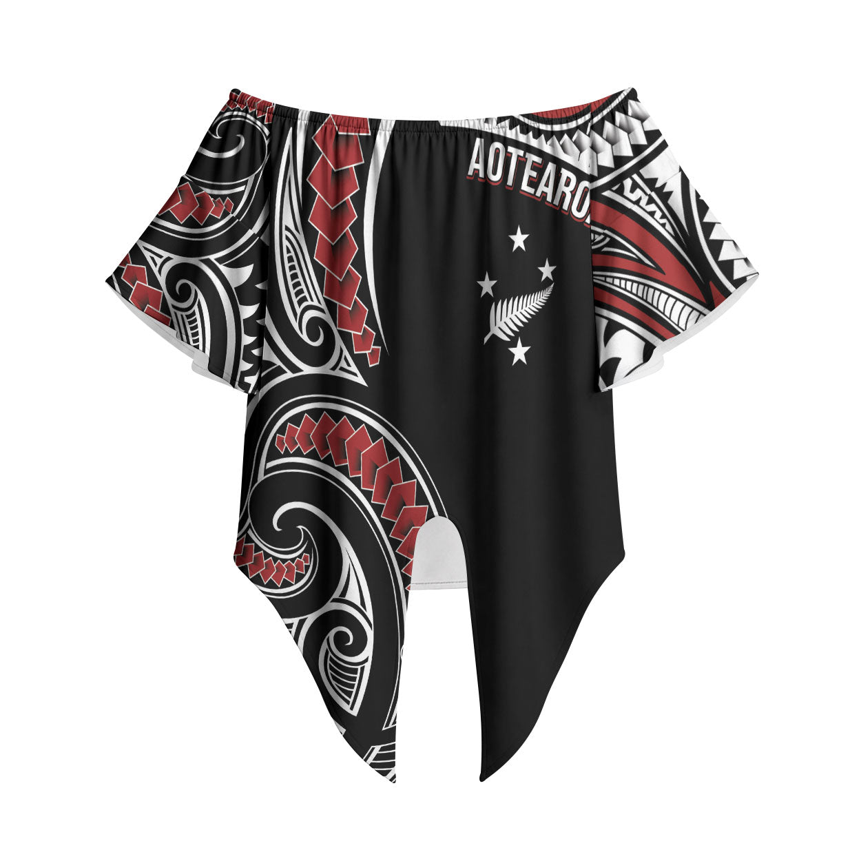 New Zealand Darts Personalized Hei Manaia Off Shoulder Wrap Waist Top Classic Kowhaiwhai LT7 Black - Polynesian Pride