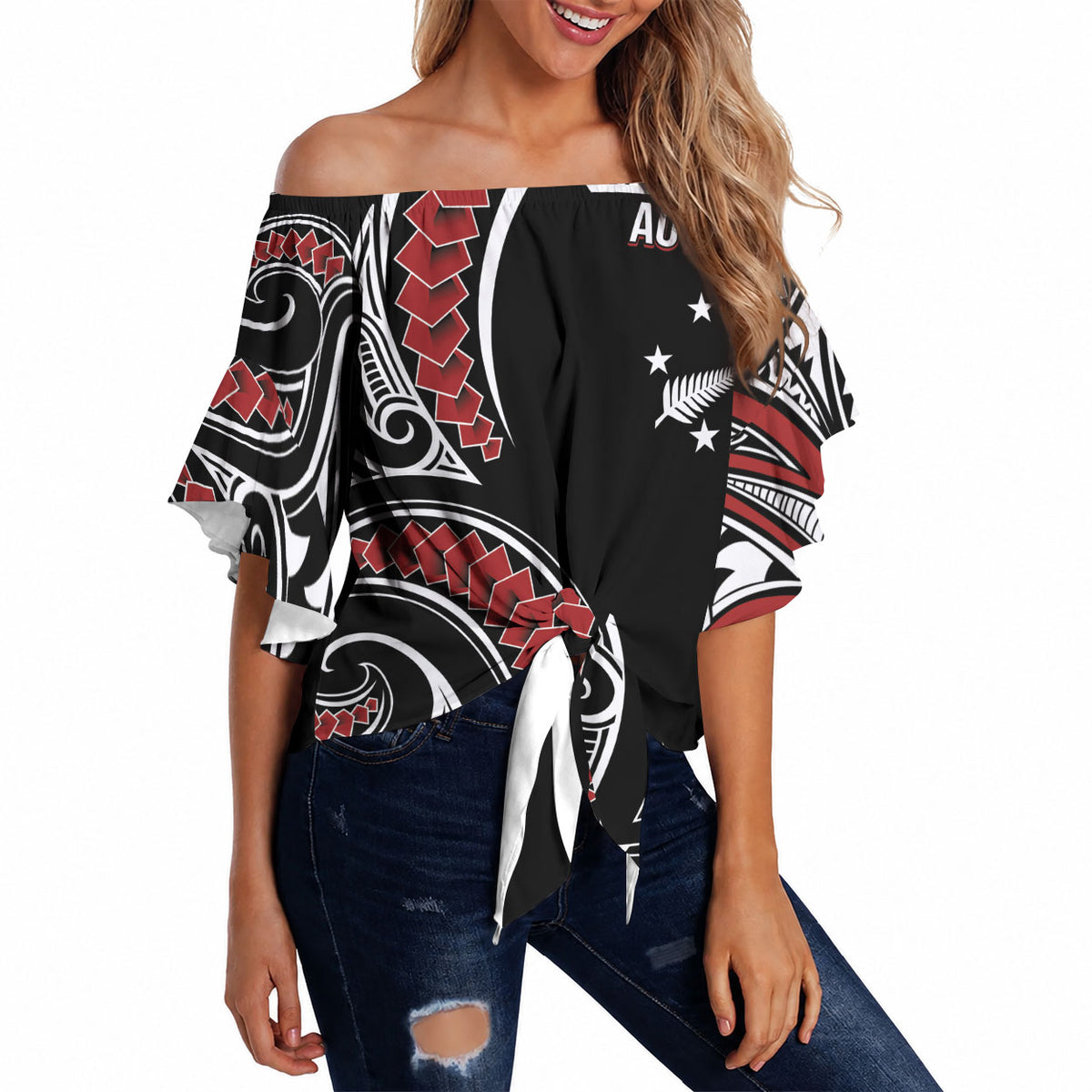 New Zealand Darts Personalized Hei Manaia Off Shoulder Wrap Waist Top Classic Kowhaiwhai LT7 - Polynesian Pride
