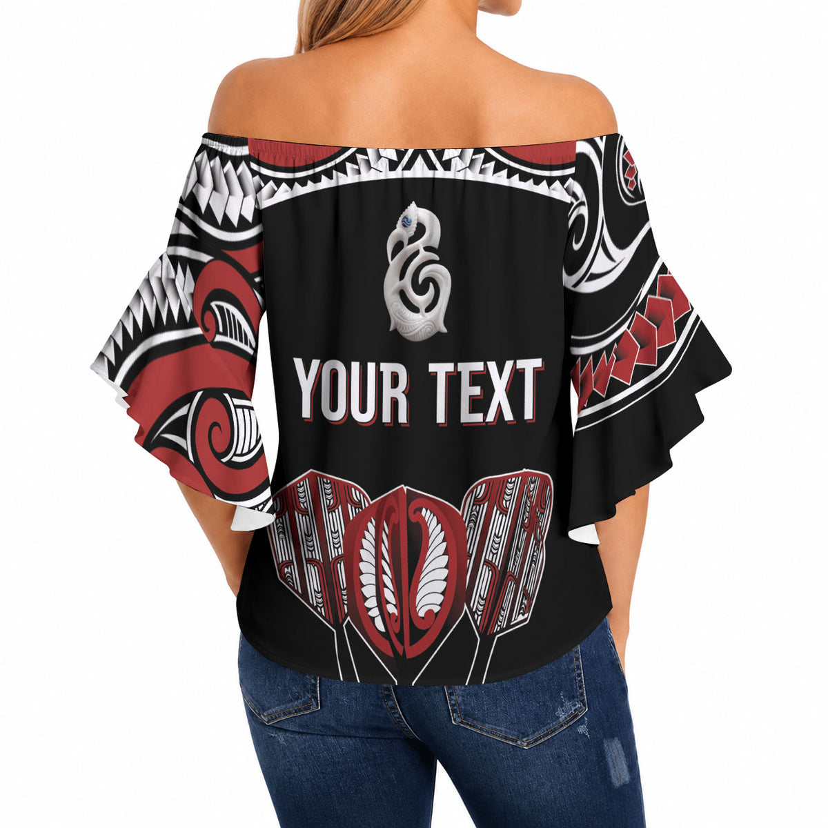 New Zealand Darts Personalized Hei Manaia Off Shoulder Wrap Waist Top Classic Kowhaiwhai LT7 - Polynesian Pride