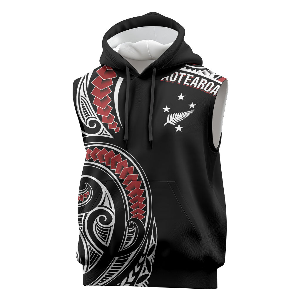 New Zealand Darts Personalized Hei Manaia Sleeveless Hoodie Classic Kowhaiwhai LT7 Black - Polynesian Pride