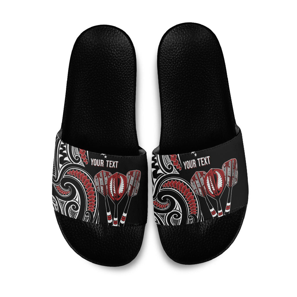 New Zealand Darts Personalized Hei Manaia Slide Sandals Classic Kowhaiwhai LT7 Black - Polynesian Pride