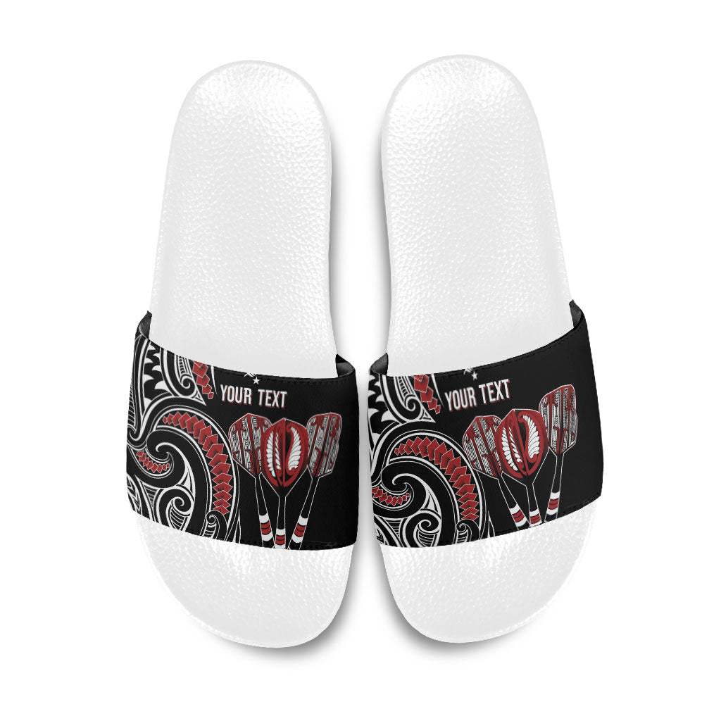 New Zealand Darts Personalized Hei Manaia Slide Sandals Classic Kowhaiwhai LT7 Black - Polynesian Pride