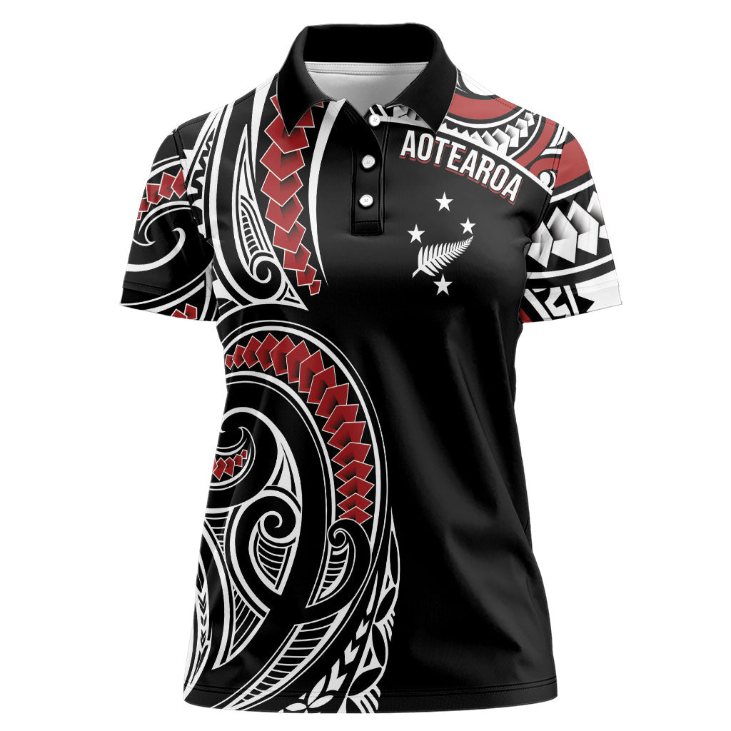 New Zealand Darts Personalized Hei Manaia Women Polo Shirt Classic Kowhaiwhai LT7 Female Black - Polynesian Pride