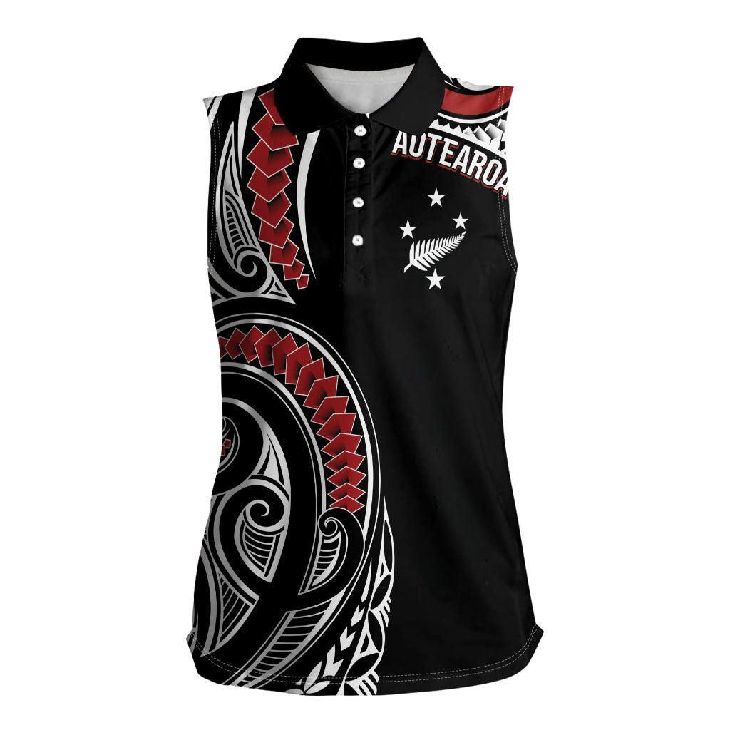 New Zealand Darts Personalized Hei Manaia Women Sleeveless Polo Shirt Classic Kowhaiwhai LT7 Female Black - Polynesian Pride