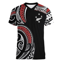New Zealand Darts Personalized Hei Manaia Women V-Neck T-Shirt Classic Kowhaiwhai LT7 Female Black - Polynesian Pride