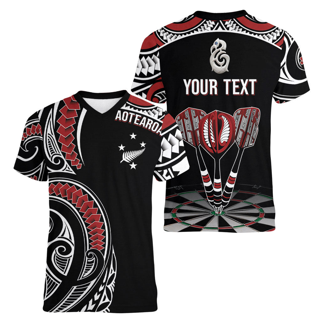 New Zealand Darts Personalized Hei Manaia Women V-Neck T-Shirt Classic Kowhaiwhai LT7 - Polynesian Pride