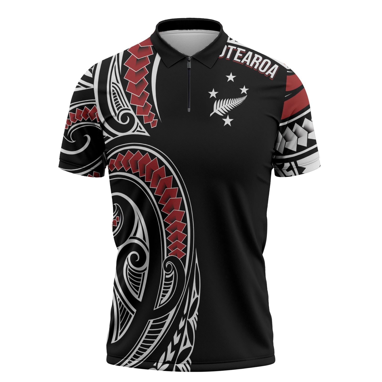 New Zealand Darts Personalized Hei Manaia Zipper Polo Shirt Classic Kowhaiwhai LT7 Black - Polynesian Pride