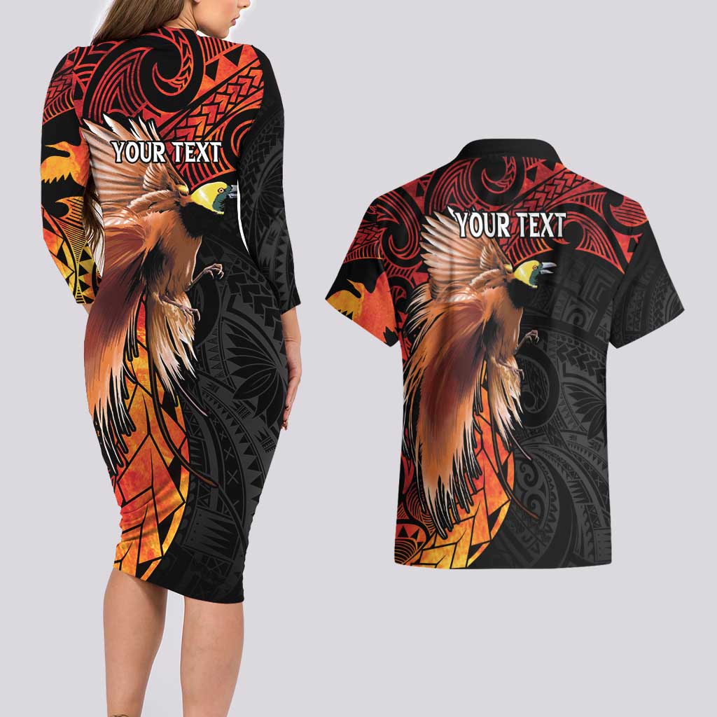 Papua New Guinea Personalised Couples Matching Long Sleeve Bodycon Dress and Hawaiian Shirt Grunge Style 49th Independence Anni LT7 - Polynesian Pride