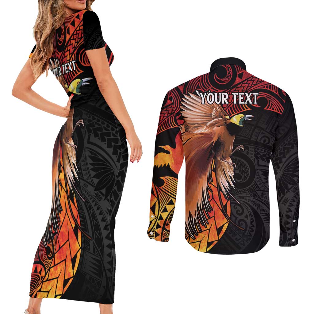 Papua New Guinea Personalised Couples Matching Short Sleeve Bodycon Dress and Long Sleeve Button Shirt Grunge Style 49th Independence Anni LT7 - Polynesian Pride